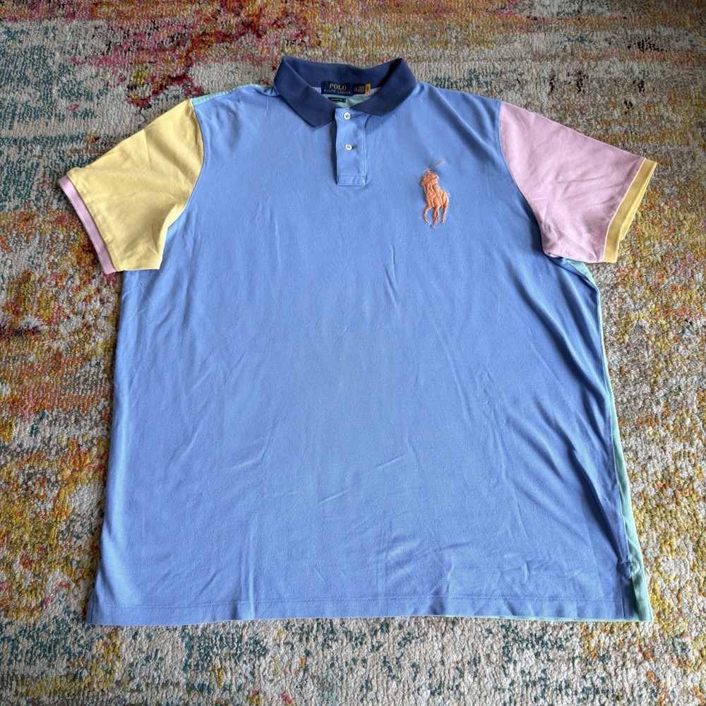 Polo Ralph Lauren Big Pony Colorblock Polo Shirt Mens XXL Pastel